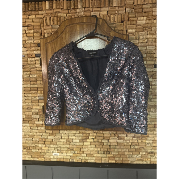 Vintage Y2K BEBE Sequin Silk Shrug Cropped Cardigan Size 00 - Picture 2 of 7